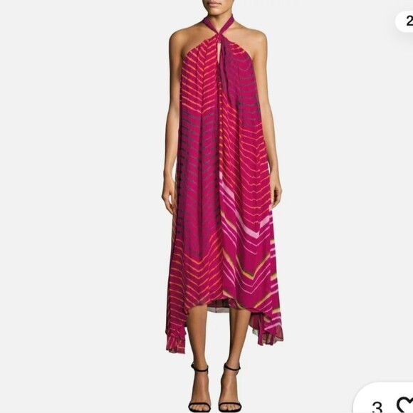 Polo Ralph Lauren Dresses & Skirts - Polo Ralph Lauren Shibori pink dyed silk halter asymmetrical midi dress